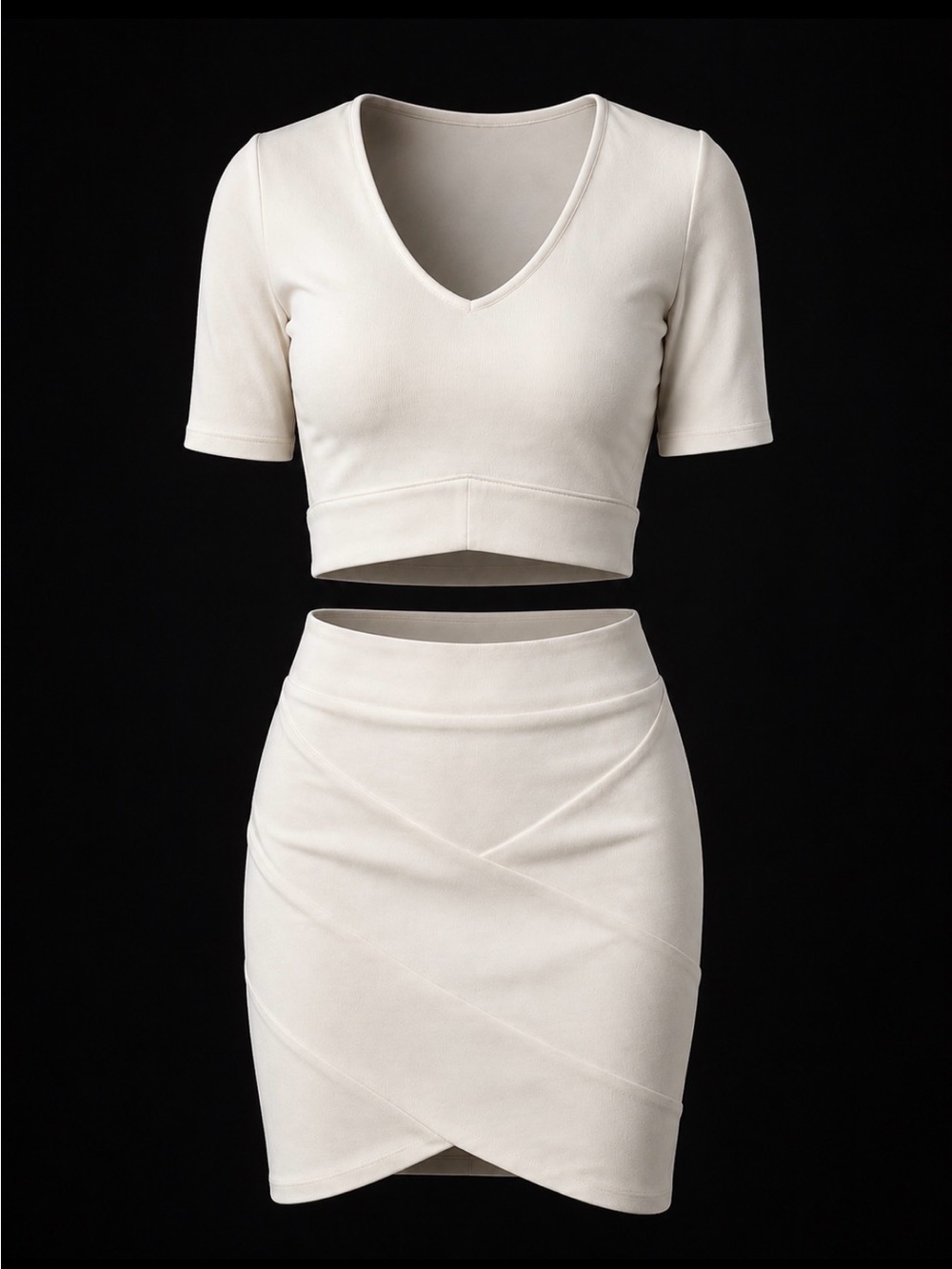 **NWT**Cream Mini Skirt & V-Neck Cropped Top w/ Side Cut-Outs - size 2/Small